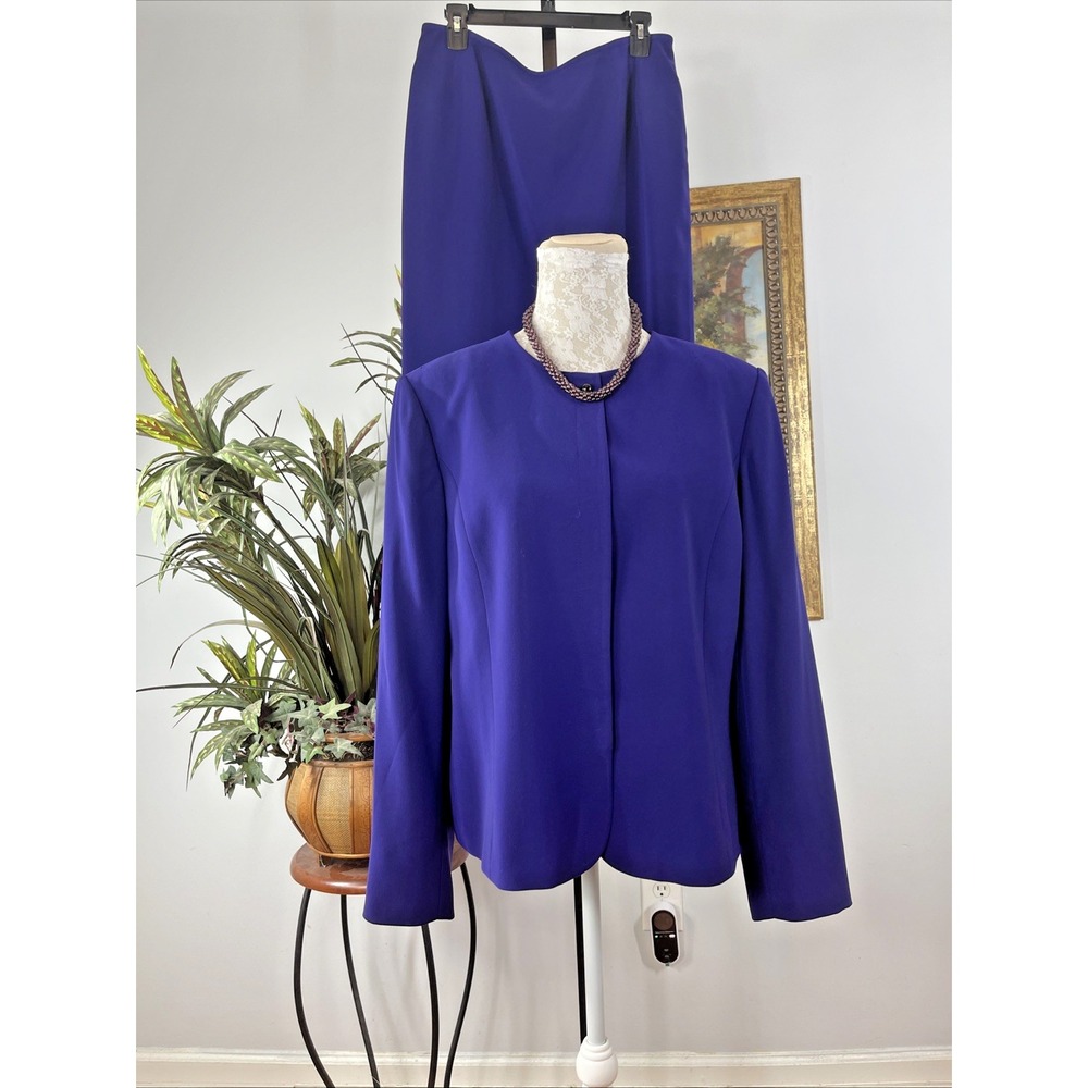 Kasper ASL Women's Size 14 Purple 2 Piece Skirt Suit Blazer Jacket Career